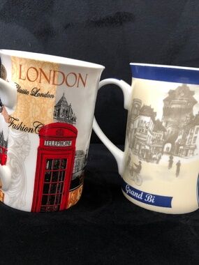 Premium Mug Bundle • NWT London Fine Bone China & Retro Bicycle Art Porcelain